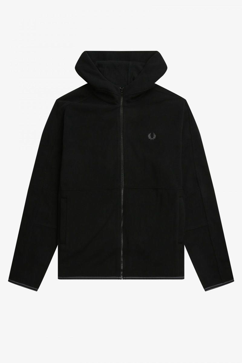 Black Fred Perry Polar Fleece Hooded Track Men\'s Jackets | PH 1234RVDW